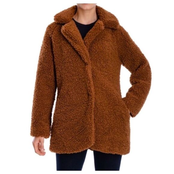 Lucky Brand Faur Shearling Snap Button Teddy Coat Jacket XS Brown - Picture 1 of 13